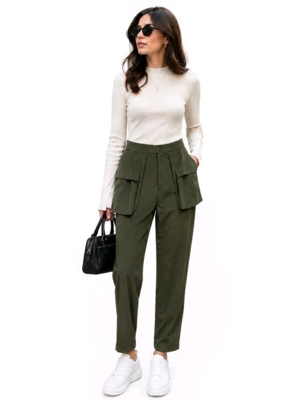 INSPR Inspr-D By TEZZA Women's gree pants peplum terrarium moss XS NWT #3
